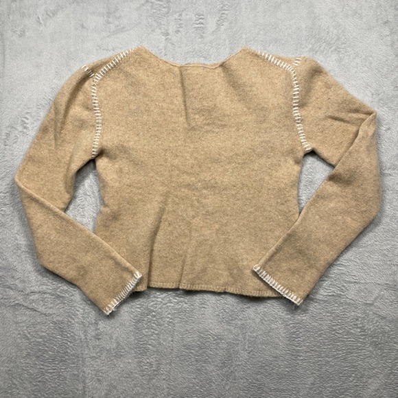 Velvet Heart Sweaters - Velvet Heart Sweater Women Small Tan Wool Cashmere Whipstitch SCI-24745